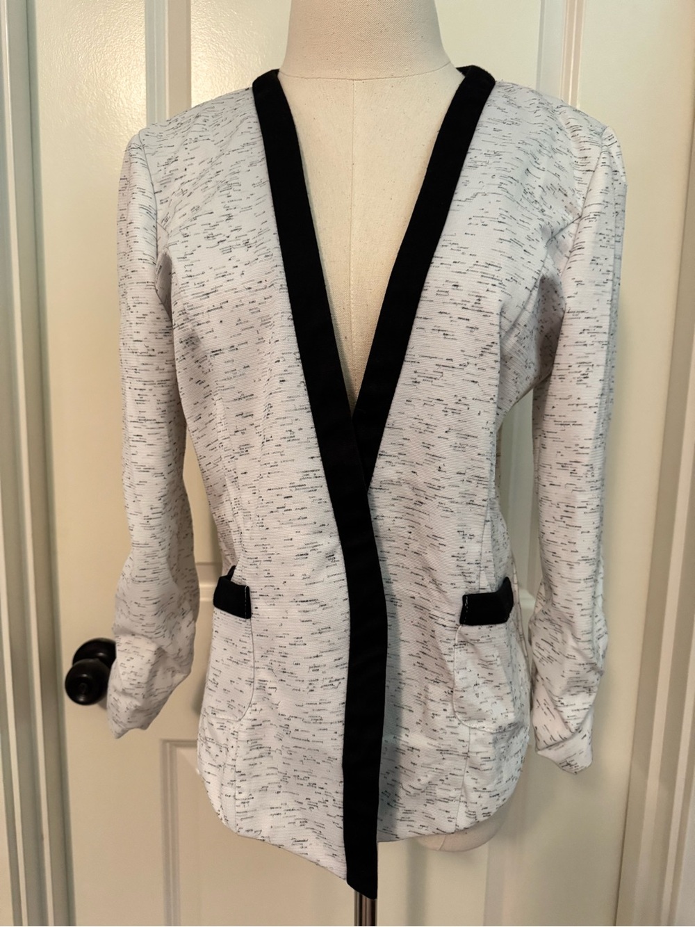 Maurices White Knit Blazer with Black Trim